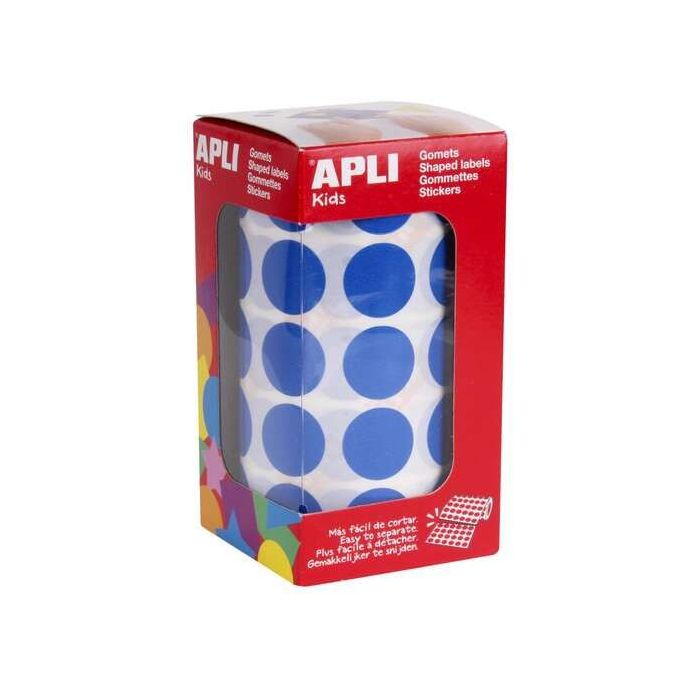 Apli Rollo de 1770 Gomets Redondos Azules - Ø 20mm - Adhesivo Permanente - Desarrolla Habilidades y Capacidades en Niños