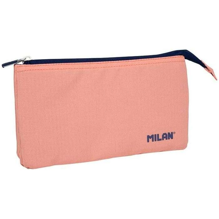 Milan Serie 1918 Estuche Portatodo 5 Compartimentos - Tejido Resistente a las Roturas y Rasgaduras - Medidas 22x12x4cm - Color Rosa