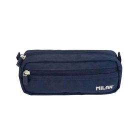 Milan Serie 1918 Estuche Portatodo Rectangular 2 Compartimentos - Tejido Resistente a las Roturas y Rasgaduras - Medidas 21x8,5x6,1cm - Color Azul Oscuro