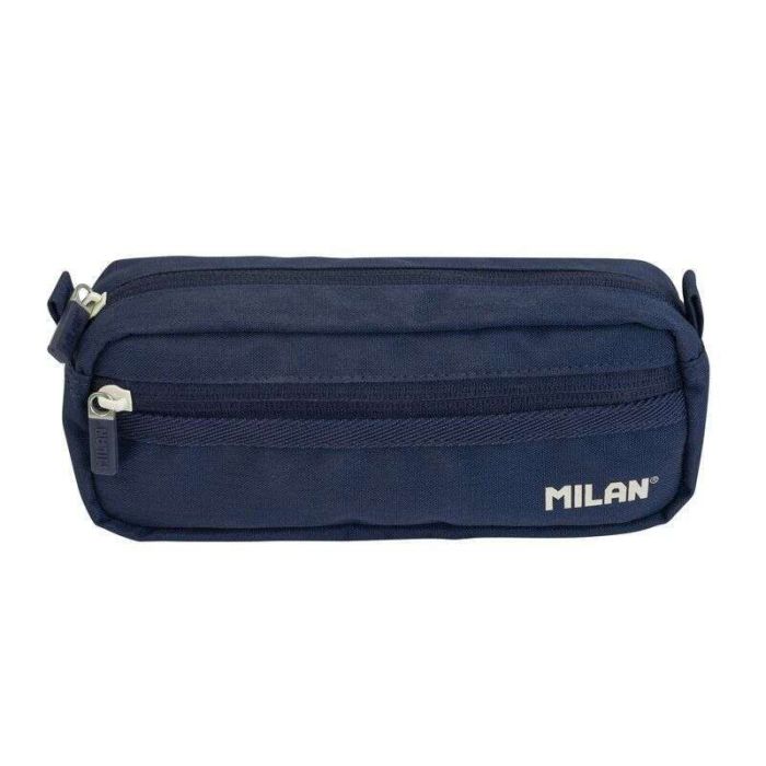 Milan Serie 1918 Estuche Portatodo Rectangular 2 Compartimentos - Tejido Resistente a las Roturas y Rasgaduras - Medidas 21x8,5x6,1cm - Color Azul Oscuro