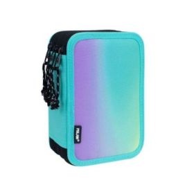 Milan Sunset Plumier de 3 Pisos con Goma de Borrar, Sacapuntas, Lapiz, 3 Boligrafos Capsule, Regla, 12 Lapices de Colores, 6 Lapices de Colores Metalizados, 5 Fluorescentes, Tijeras y 18 Rotuladores - Color Turquesa