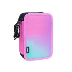 Milan Sunset Plumier de 3 Pisos con Goma de Borrar, Sacapuntas, Lapiz, 3 Boligrafos Capsule, Regla, 12 Lapices de Colores, 6 Lapices de Colores Metalizados, 5 Fluorescentes, Tijeras y 18 Rotuladores - Color Rosa