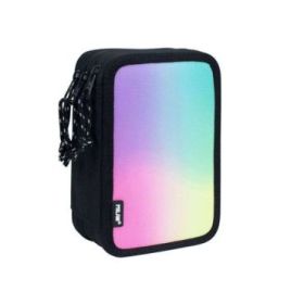 Milan Sunset Plumier de 3 Pisos con Goma de Borrar, Sacapuntas, Lapiz, 3 Boligrafos Capsule, Regla, 12 Lapices de Colores, 6 Lapices de Colores Metalizados, 5 Fluorescentes, Tijeras y 18 Rotuladores - Color Negro