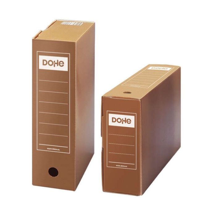 Dohe Caja de Archivo Definitivo Polipropileno Acanalado - Tamaño Folio Prolongado - Utilizable en Horizontal y Vertical - Facil Montaje - Color Marron
