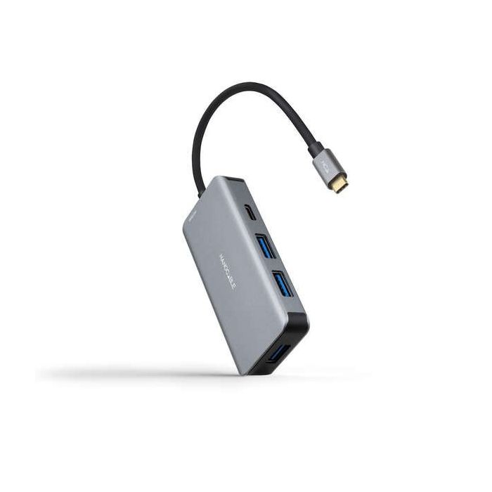 Nanocable HUB USB-C 5 en 1 - Conversor 3.2 GEN1 5G a 3 x USB-A 3.0 + USB-C + USB-C PD 100W - Aluminio - 15 cm - Color Gris