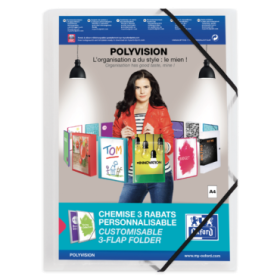 Oxford Polyvision A4+ Carpeta de Gomas 3 Solapas - Tapa de Plastico Personalizable - Lomo 30mm Transparente