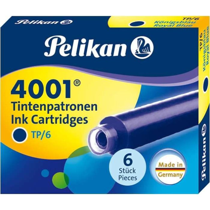 Pelikan Caja de 6 Cartuchos 4001 TP/6 - Tinta de Alta Calidad - Compatible con Plumas Estilograficas - Color Azul Real