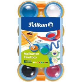 Pelikan Acuarelas Kids - Pocillos Separables - Pincel Jumbo Incluido - Faciles de Diluir - Resistentes a la Luz - Caja con Pestillo - Colores Surtidos