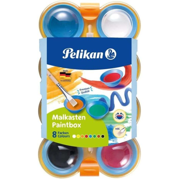 Pelikan Acuarelas Kids - Pocillos Separables - Pincel Jumbo Incluido - Faciles de Diluir - Resistentes a la Luz - Caja con Pestillo - Colores Surtidos
