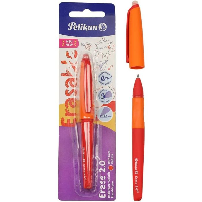 Pelikan Roller Erase 2.0 Boligrafo Trazo 0.7mm - Empuñadura Ergonomica - Larga Duracion de la Tinta - Diseño Fresco y Divertido - Color Rojo