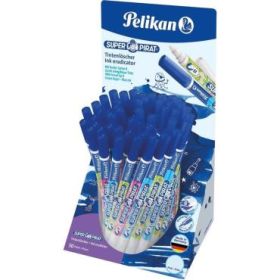Pelikan Expositor de 50 Boligrafos Super Pirat 850 B - Borratinta de Pluma Estilografica y Roller - Punta Blanca y Reescribe - Punta M en Forma de Cincel - Color Azul