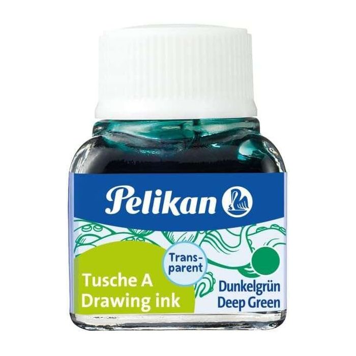 Pelikan Tinta China 523 10ml N.7 - Botella de 10ml - Ideal para Dibujo y Caligrafia - Resistente al Agua y de Secado Rapido - Color Verde Oscuro