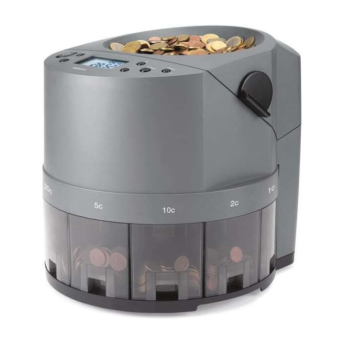 Safescan 1450 Eur Contadora y Clasificadora Automatica de Monedas - Cuenta y Clasifica 500 Monedas por Minuto - Funcion de Impresion - Capacidad de la Tolva de hasta 1.000 Monedas