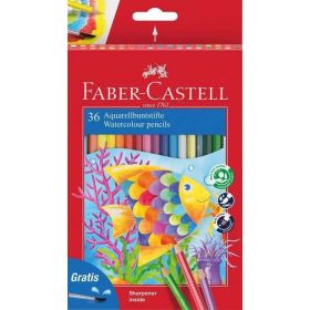 Faber-Castell Classic Colour Acuarelable Pack de 36 Lapices de Colores Hexagonales Acuarelables + Pincel - Resistencia a la Rotura - Colores Surtidos