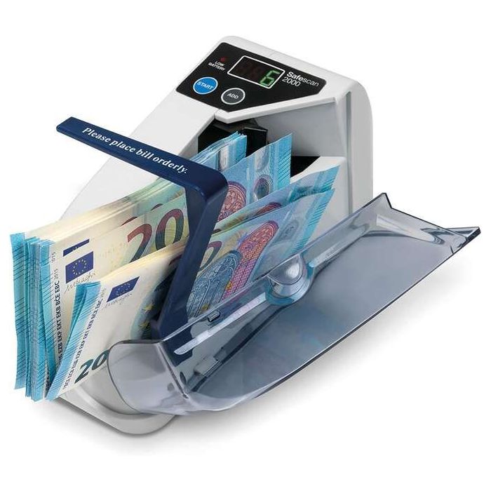Safescan 2000 Contadora de Billetes - Portatil - Funcion de Suma - Borrado de Resultados - Doble Alimentacion