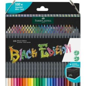 Faber-Castell Black Edition Pack de 100 Lapices de Colores - Mina Supersuave - Madera Negra - Ideales para Dibujo sobre Papel Claro, Oscuro y de Colores - Colores Surtidos