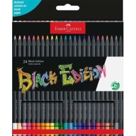 Faber-Castell Black Edition Pack de 24 Lapices de Colores - Mina Supersuave - Madera Negra - Ideales para Dibujo sobre Papel Claro, Oscuro y de Colores - Colores Surtidos
