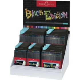 Faber-Castell Black Edition Expositor con 36 Estuches Surtidos de Lapices de Colores - Mina Supersuave - Madera Negra - Ideales para Dibujo sobre Papel Claro, Oscuro y de Colores - Colores Surtidos