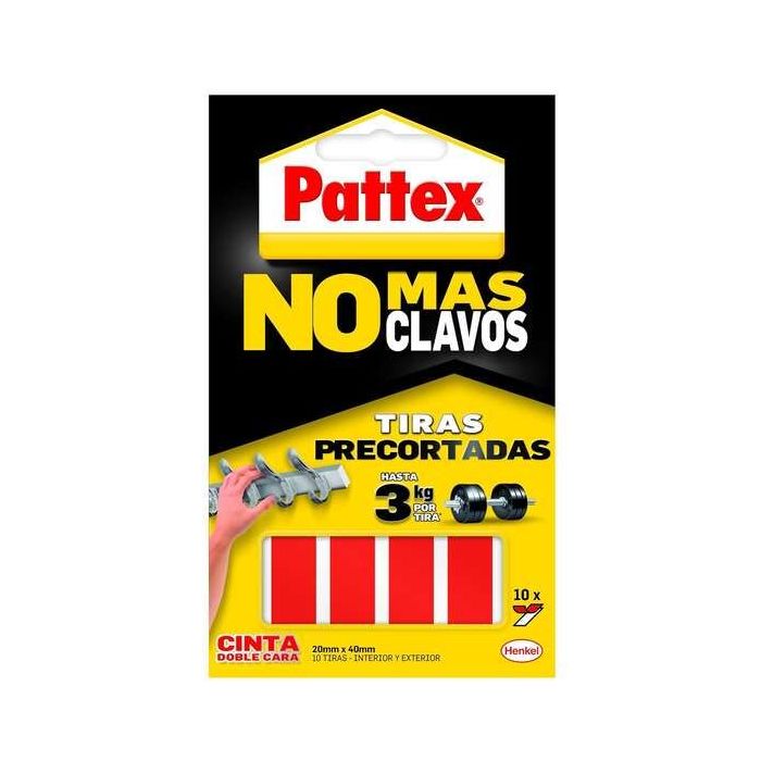 Pattex Nmc Cinta Doble Cara Bl 10 Tiras - Adhesion Duradera - Fijacion congran Fuerza - Practica y Limpia
