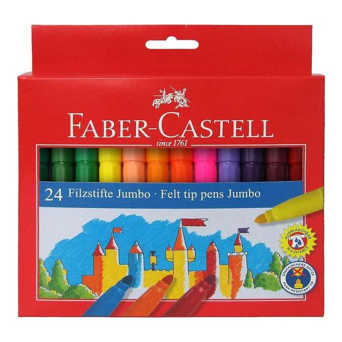 Faber-Castell Jumbo Pack de 24 Rotuladores Punta Gruesa - Tinta con Base de Agua Lavable - Colores Surtidos
