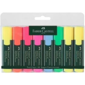 Faber-Castell Textliner 48 Pack de 8 Marcadores Fluorescentes - Punta Biselada - Trazo entre 1.2mm y 5mm - Tinta con Base de Agua - Colores Surtidos