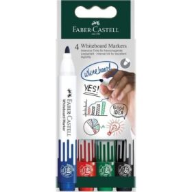Faber-Castell W20 Pack de 4 Rotuladores para Pizarra Blanca - Punta de Bala - Ancho de Linea 2,25mm - Borrado en Seco - Colores Surtidos
