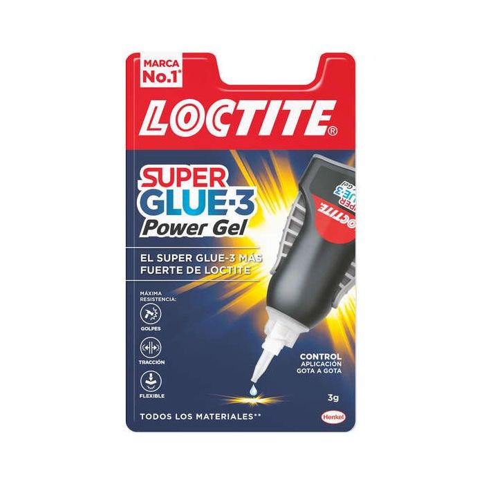 Loctite Superglue-3 Control Power Gel 3gr - Adhesivo Instantaneo Flexible y Extrafuerte - Resistente a Golpes. Torsiones y Vibraciones - Dosificacion Exacta Gota a Gota