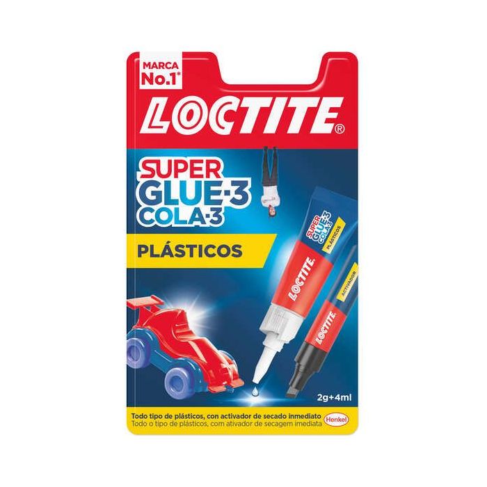 Loctite Superglue-3 Plasticos Dificiles Pegamento 2gr + Activador 4ml - Pegamento Transparente y Liquido - Formulado para Plasticos Dificiles - Facil de Extender - Incluye Activador en Formato de Rotulador