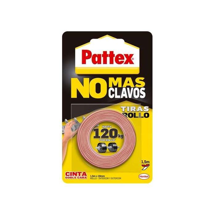 Pattex Nmc Cinta Doble Cara Bl 1.5m - Adhesivo Sin Clavos - Fijacion Rapida y Limpia - para Objetos Lisos en Interior y Exterior