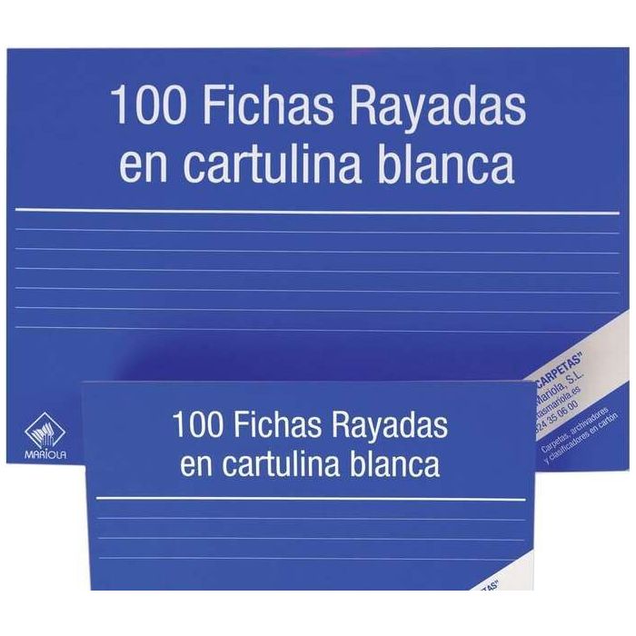Mariola Pack de 100 Fichas Rayadas Nº3 para Fichero - Medidas 150x100mm - Color Blanco