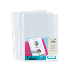 Elba Pack de 10 Fundas Multitaladro PP 90 Micras - Tamaño Folio - Acabado Piel Naranja - Transparente