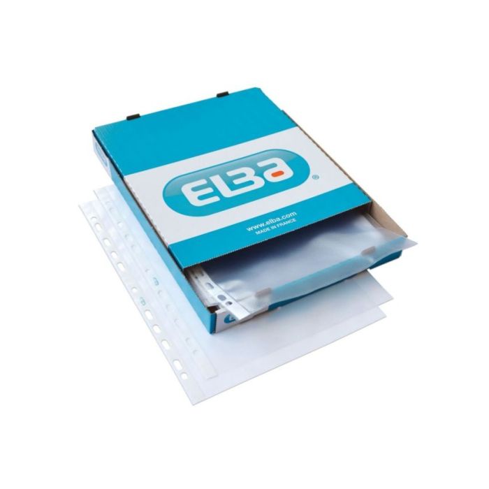 Elba Pack de 100 Fundas Multitaladro PP 90 Micras - Tamaño A4 - Acabado Piel Naranja - Transparente