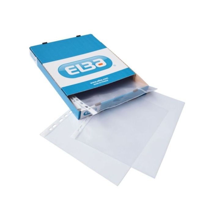Elba Pack de 100 Fundas Multitaladro PP 70 Micras - Tamaño A4 - Acabado Cristal - Transparente