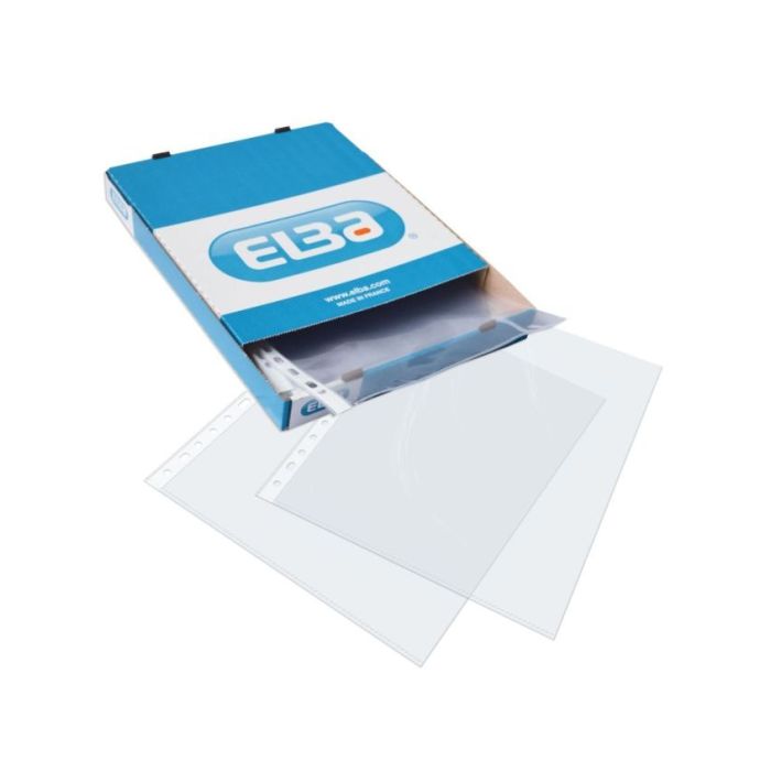 Elba Pack de 100 Fundas Multitaladro Extra PP 105 Micras - Tamaño Folio - Acabado Cristal - Transparente