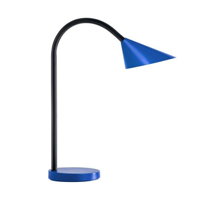 Unilux Lampara de Escritorio LED Sol - Iluminacion LED de Bajo Consumo - Diseño Moderno y Elegante - Ajuste de Intensidad de Luz - Brazo Flexible para Dirigir la Luz - Color Azul