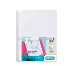 Elba Pack de 10 Fundas Multitaladro PP 70 Micras - Tamaño A4 - Acabado Cristal - Transparente