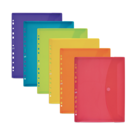 Oxford A4 Carpeta Plastico Flexible Translucido - Sobre Multitaladro con Velcro - Tamaño A4 - Colores Surtidos