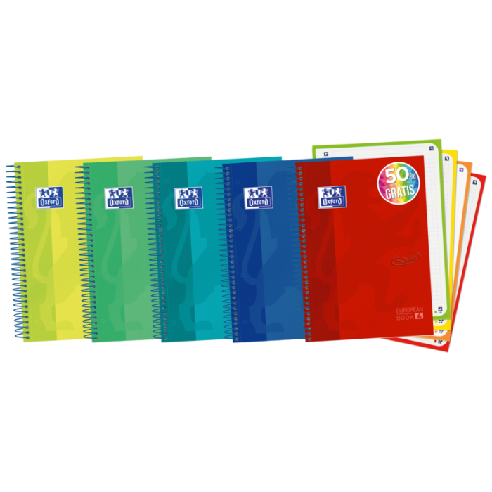Oxford School Touch A5+ Europeanbook - Tapa Extradura Resistente - 120 Hojas de Colores Vivos - Cuadricula 5x5