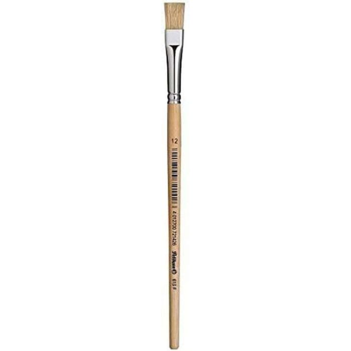 Pelikan Pincel Serie 613F Nº12 - Pincel de Punta Plana de Pelo Natural - para Colores Pastosos - Ideal para Oleo, Acrilico y Tempera - Mango de Madera Natural
