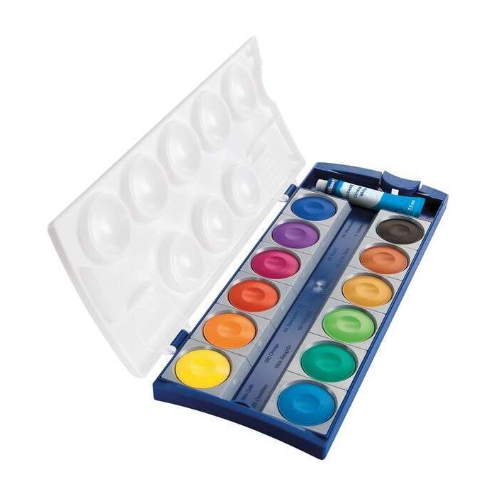 Pelikan Acuarelas Opacas 735/K12 Caja 12 Pocillos + 1 Tubo Blanco - Colores Intensos y Faciles de Diluir - Resistente a la Luz - Ideal para uso Escolar