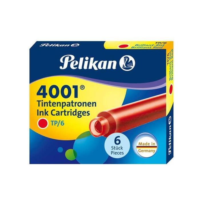 Pelikan Caja de 6 Cartuchos 4001 TP/6 - Compatible con Plumas Estilograficas Pelikan 4001 - Color Rojo