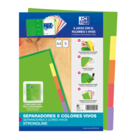 Oxford Strongline A4 Separadores 5 Posiciones - 4 Taladros - Cartulina 200gr - Colores Surtidos