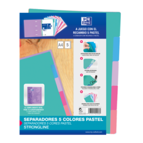 Oxford Strongline A4 Separadores 5 Posiciones - 4 Taladros - Cartulina 200gr - Colores Surtidos