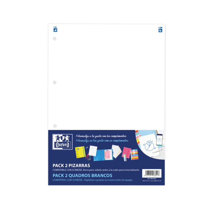 Oxford Complementos Pack 2U Pizarras W&E - Superficie de Escritura Magnetica - Incluye Rotulador y Borrador - Facil de Instalar y Transportar