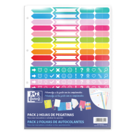 Oxford Pack de 2 Hojas de Stickers - Diseño Variado - Adhesivo de Alta Calidad - Ideal para Decorar Cuadernos