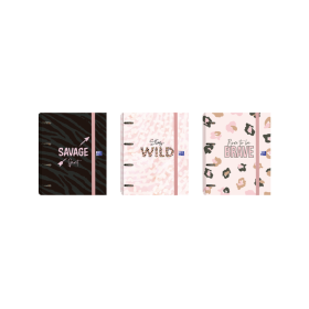 Oxford Animal Print Europeanbinder - Tapa Extradura con Diseño Animal Print - Lomo de 45mm - Anillas de 4Dx35mm - Incluye Recambio 5x5 Pastel