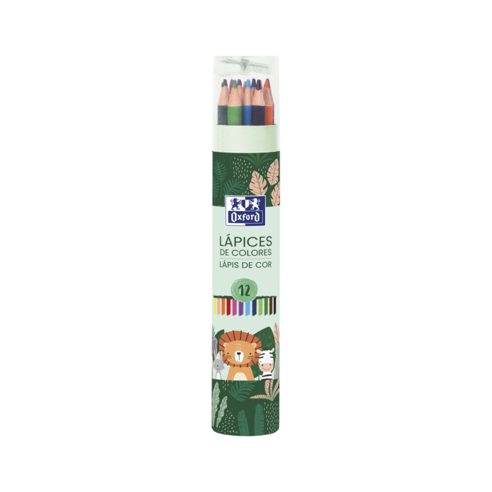 Oxford Animal Besties Tubo Lapices de Madera - 12 Colores - Incluye Sacapuntas - Ideal para Amantes de los Animales