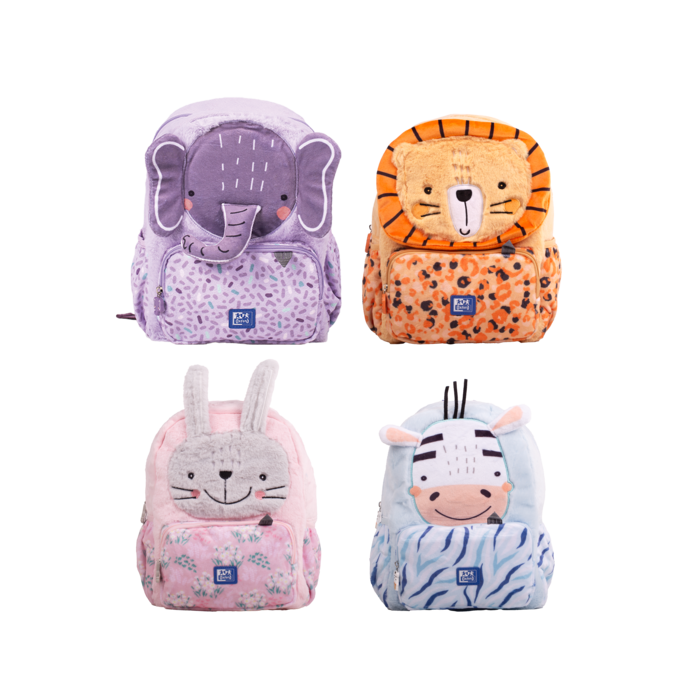 Oxford Kids Mochila Infantil 8.5L Tacto Suave Peluche - Diseño Surtido 4 Animal Besties - Ideal para Niños Pequeños - Espaciosa y Comoda - Confeccionada con Material de Alta Calidad