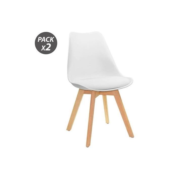 Muvip Design D200 Pack de 2 Sillas Multifuncionales - Asiento Acolchado - Patas de Madera - Uso en Interior - Ideal para Sala de Espera, Comedor, Cocina etc... - Color Blanco
