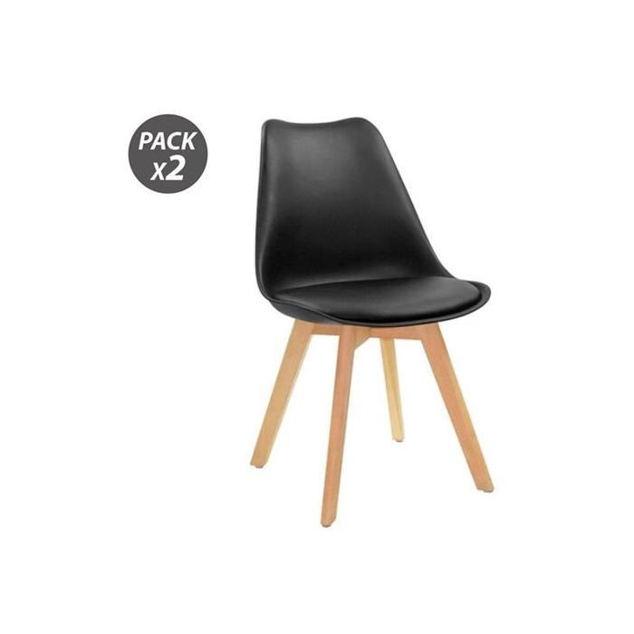 Muvip Design D200 Pack de 2 Sillas Multifuncionales - Asiento Acolchado - Patas de Madera - Uso en Interior - Ideal para Sala de Espera, Comedor, Cocina etc... - Color Negro